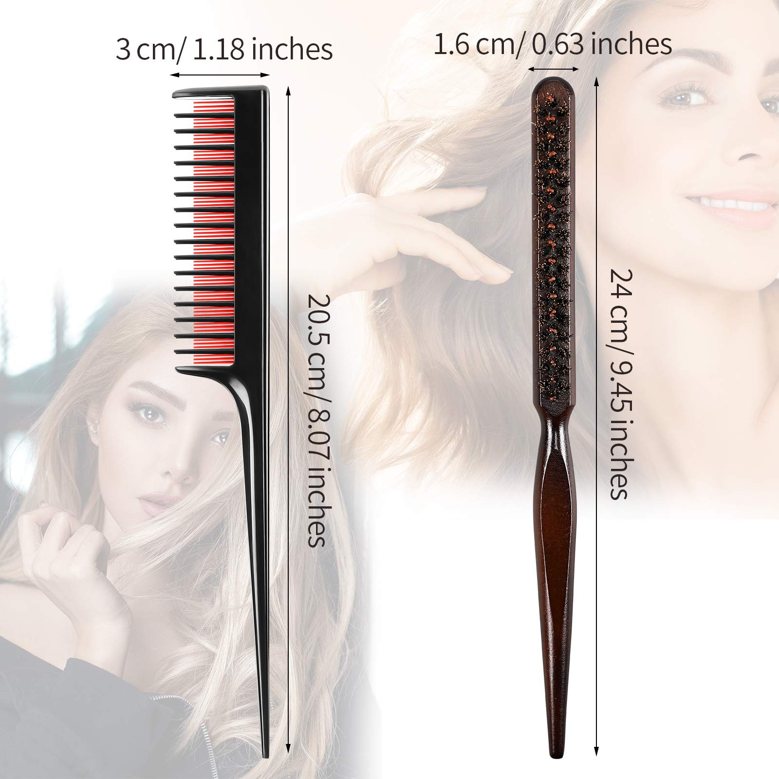 Patelai 3 Pcs Hair Teasing Comb Set Includes 2 Nylon Triple Comb and Boar Bristle Teaser Brushes for Women Stylist Men Backcombing Slicking Curly Thick Wet Hair(Black)