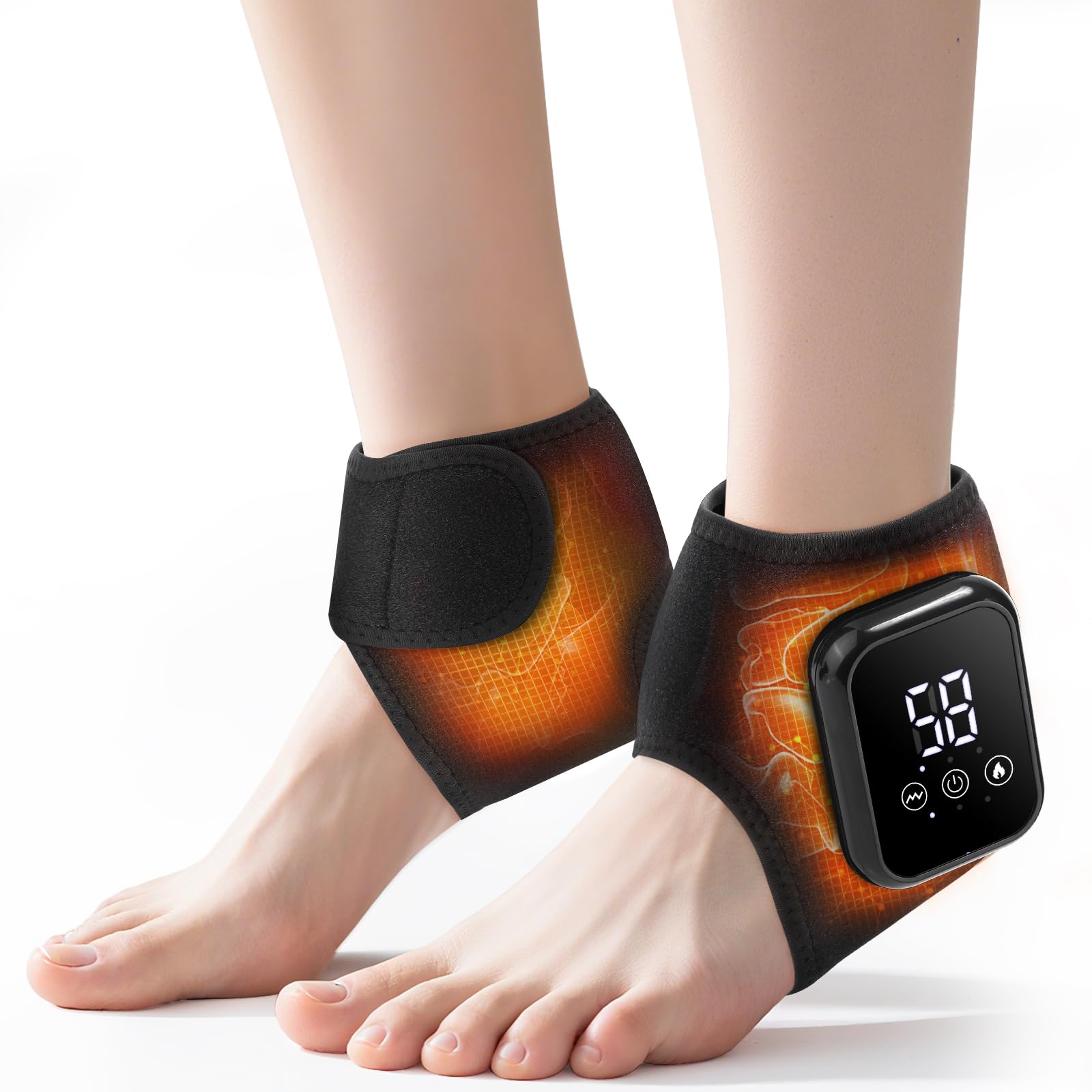 Photo 1 of 2PCS Cordless Ankle Heating Pads, Ankle Massager with Heat, Rechargeable Heated Foot Brace Wrap, 3 Vibration and Heating Modes, Auto Shut Off