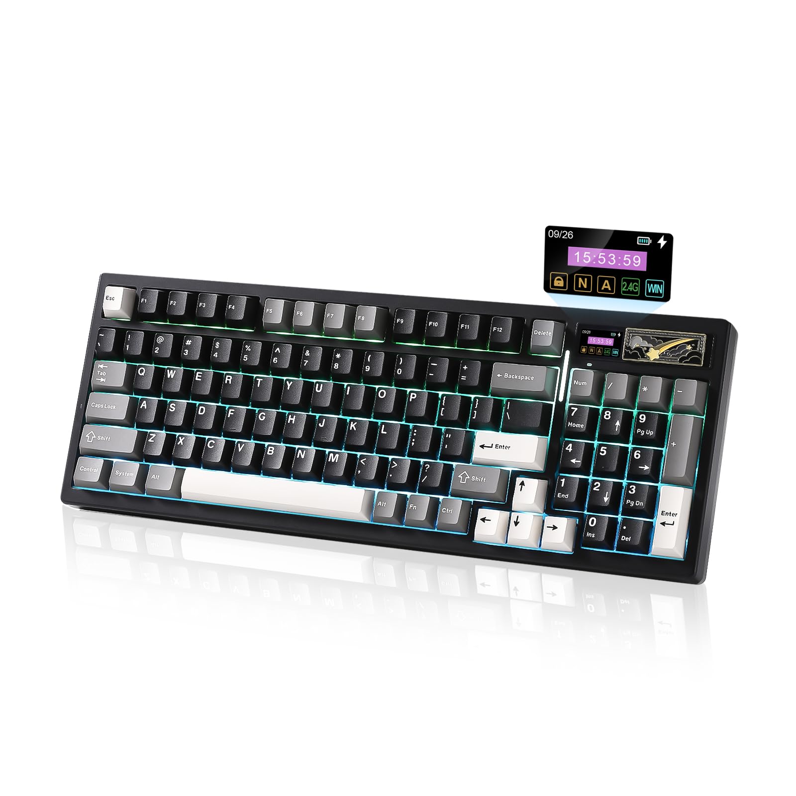 Photo 1 of YUNZII IF99 Wireless Mechanical Gaming Keyboard with Smart LCD Display, QMK/VIA Programmable BT/2.4G/USB-C Gasket Mounted Hot Swap RGB 96% Layout for Mac/Win (Black, Cocoa Cream V2 Switch)