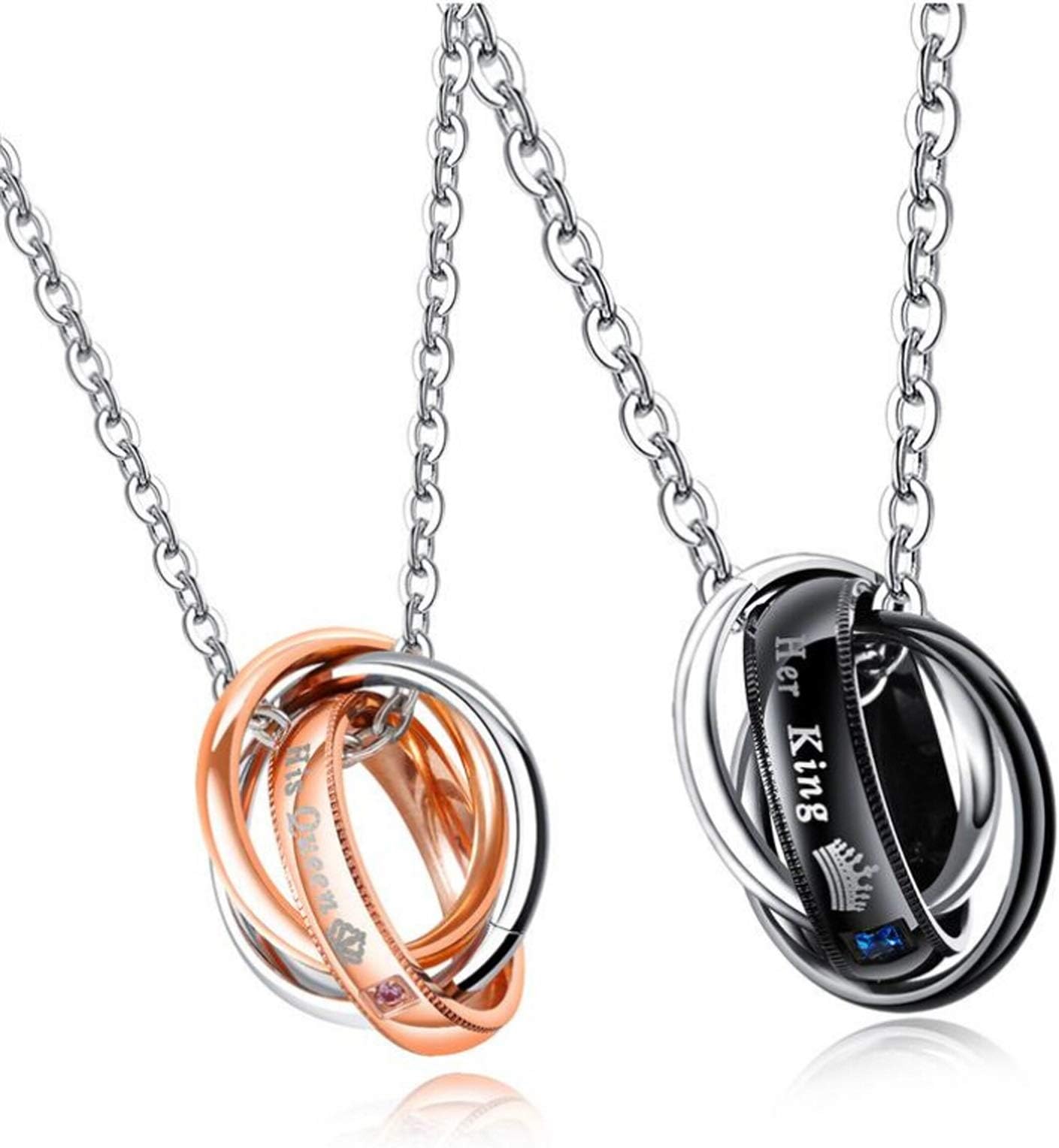 Aienid Couple Necklace Pendant Stainless Steel Necklace for Him and Her Wedding Gifts for Couple Unique