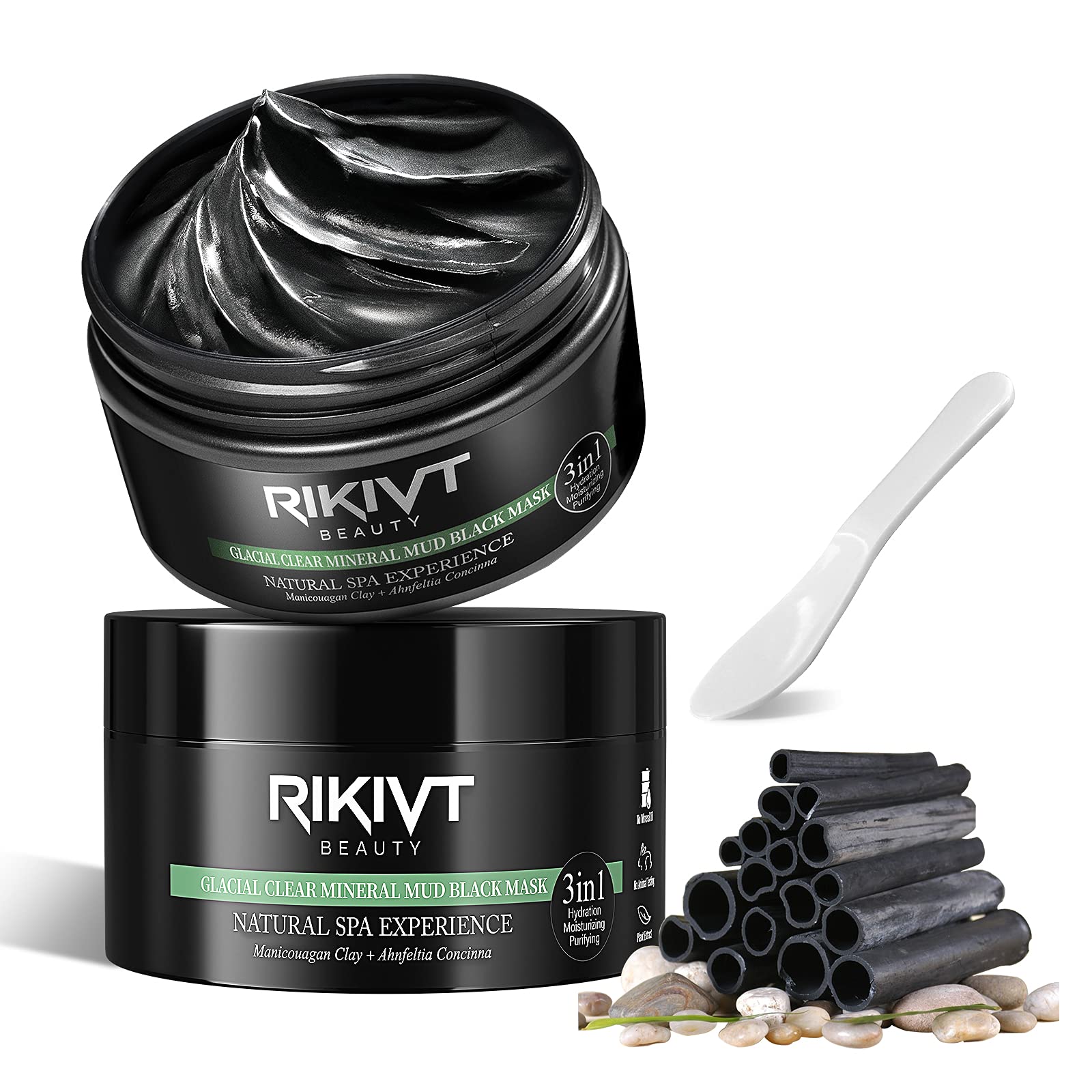 Clay Mask, Glacial Mud Mask Charcoal Clay Facial Mask with Manicouagan Clay and Kaolin Facial Skin Care Mask for Deep Pore Cleansing, Reduce Blackheads Acne, Oil Control, Moisturizing & Anti Aging, and Radiant Skin,4.23 Ounce