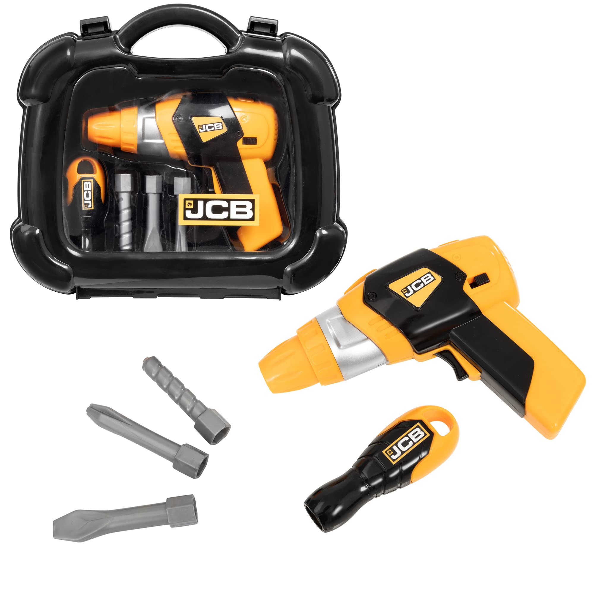 JCB Drill Tool Carry Case & Tools Play Set For Kids Boys & Girls | Childrens Builders Construction Roleplay Kit