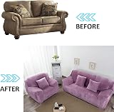 Teynewer Velvet Sofa Cover 2 Seater Purple High Stretch Non Slip Elastic view 6