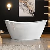 BATHTUB 67" Free Standing Tub, Luxury Acrylic Soaking Tub, Modern Stand Alone Tub with Ergonomic Design, Glossy White, Brushed Nickel Drain & Overflow Included