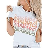 Womens Cute Sunshine Graphic Tees Summer Casual Loose Tops Funny Letters Print T Shirts Short Sleeve Shirts