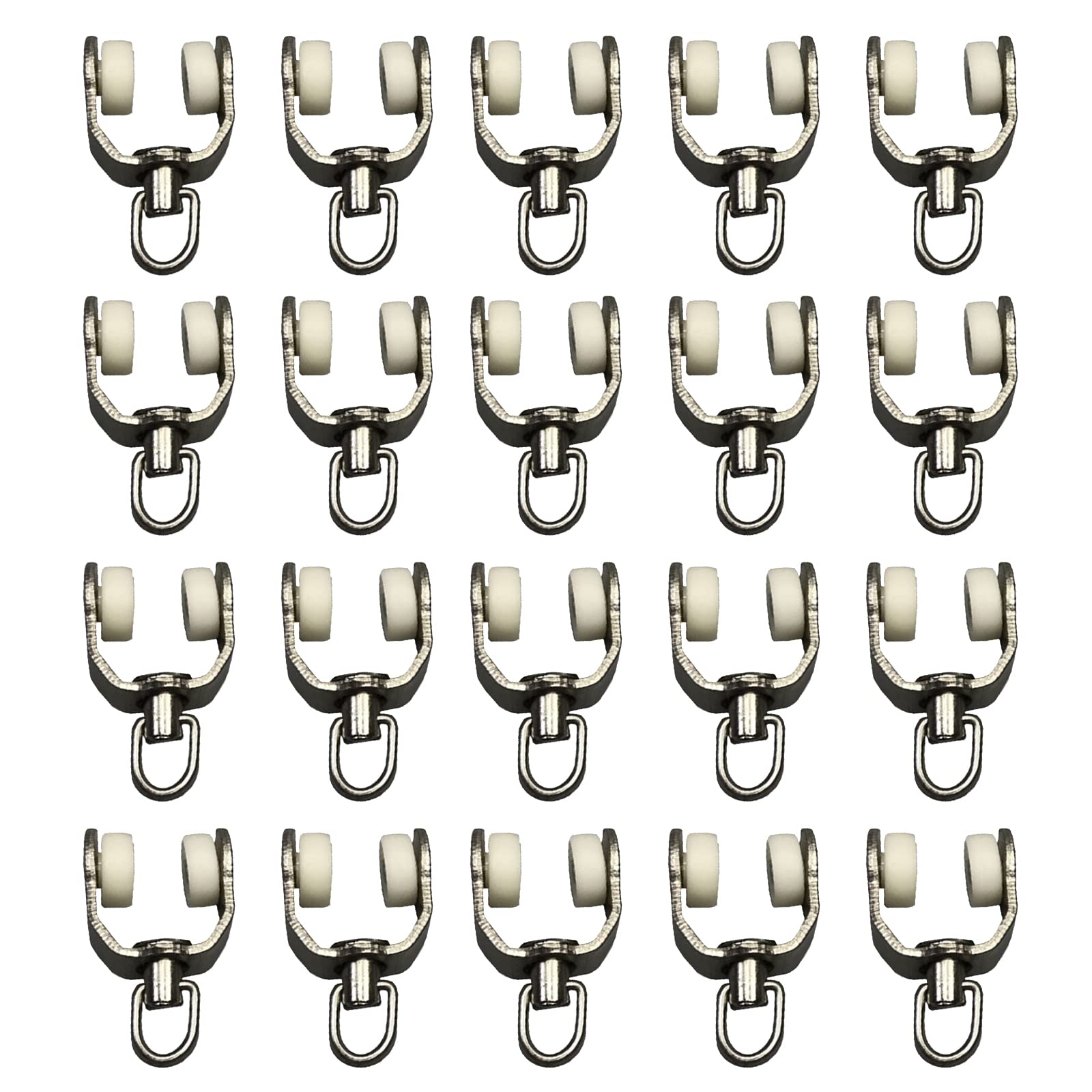 Photo 1 of ECESLENT Carrier Rollers for Flexible Ceiling Curtain Track, Metal Surface Bendable Pulley Hooks, Set of 20