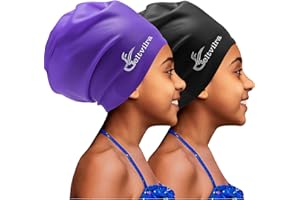 GELTVILRA 2 Pack Kids Extra Large Swim Cap for Long Thick Hair, Waterproof Silicone Swimming Hat for Girls Aged 4 to 16 Boys Toddler Children Youth, Hair Turban Protection for Braids Dreadlocks Extensions Afros