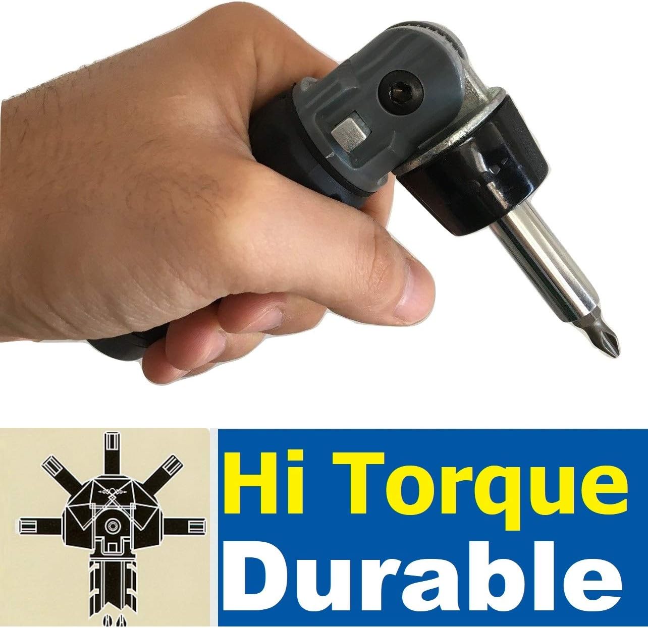 Heavy Duty RATCHETING SCREWDRIVER - ADJUSTABLE ANGLE - 3 Way Ratchet - NONSLIP Big Rubber Grip - Multibit Storage w/Ph Hex Torx Bits | Durable Portable Screw Driving Solutions from Mars-Tool - - 