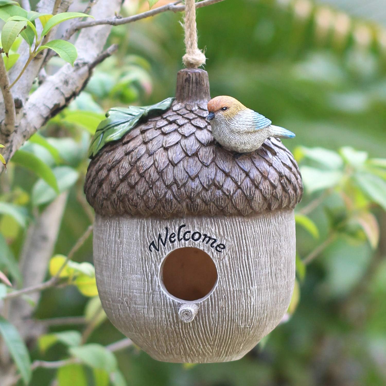 Tenforie Bird House for Outside, Resting Place for Birds, Hanging Natural Bird Nest, Bluebird House Handcrafted Hut -Pinecone