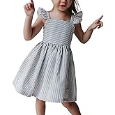 Saodimallsu Girls Summer Dress Spaghetti Strap cami Beach Sundress Spring Outfits for Kids Striped Dress Ruffle Sleeve