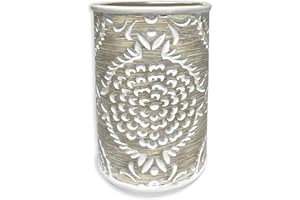 ZAHARI HOME Regal Resin Bathroom Tumbler - Decorative Toothbrush Holder Cup for Bathroom Vanity Organizer and Countertop Decor Beige