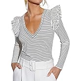 Ezbelle Women's Long Sleeve V Neck Ruffle Shirts Ribbed Knit Blouses Sxey Trendy Fall Tops 2026 Fashion