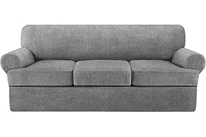 Jcones 4 Piece T Cushion Sofa Slipcovers Stretch Couch Cover Furniture Covers with 3 Individual T Cushion Covers, Machine Washable for Living Room (Light Gray, 3 Cushions)