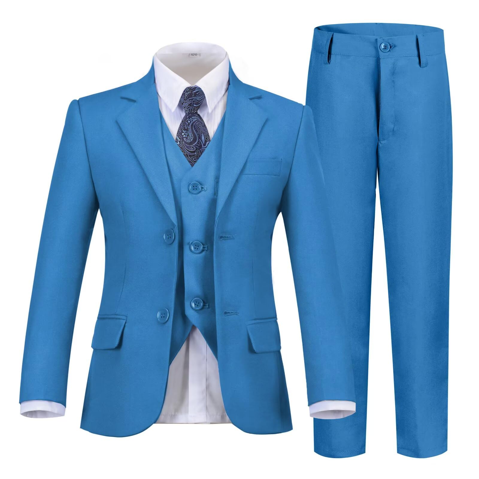 Boys Suit Toddler Kids Lake Blue Suits for Boys 5 Piece Formal Tuxedo Suit Set Dress Clothes Wedding Outfits Size 8 Image