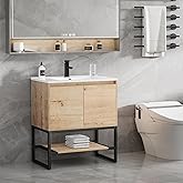 LUCKWIND 30" Bathroom Vanity with Sink Combo, Bathroom Storage Cabinet with Metal Frame, Matte Black Faucet, 1-Tier Open Shel