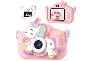 NIDOOT Kids Camera for Girls, HD Selfie Toddler Camera, Christmas Birthday Toys for Girls Age 3-12 Years, Kid Digital Camera with 32GB Card, Cute Princess Toys Gifts for Kids 3 4 5 6 7 8 Years Old(Pink)