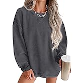 ONLYSTORY Womens Sweatshirts Casual Cored Corduroy Pullover Tops Oversized Long Sleeve Crewneck Shirts