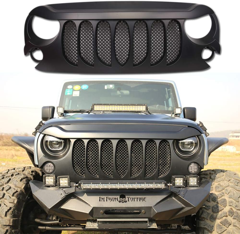 Lantsun Front Beast Mesh Insert Grill Grille for Jeep Wrangler JK 2007-2017(2643)