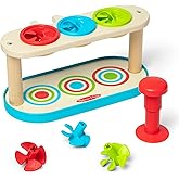 Melissa & Doug Match & Push Spinning Tops Wooden Developmental Skills Learning Toy for Girls and Boys 2+ - FSC Certified