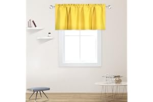 DECOVSUN Bright Yellow Valance for Windows 42x18 Inch Solid Blackout Rod Pocket Kitchen Short Curtain Toppers Valance for Bathroom Living Room, Light Yellow