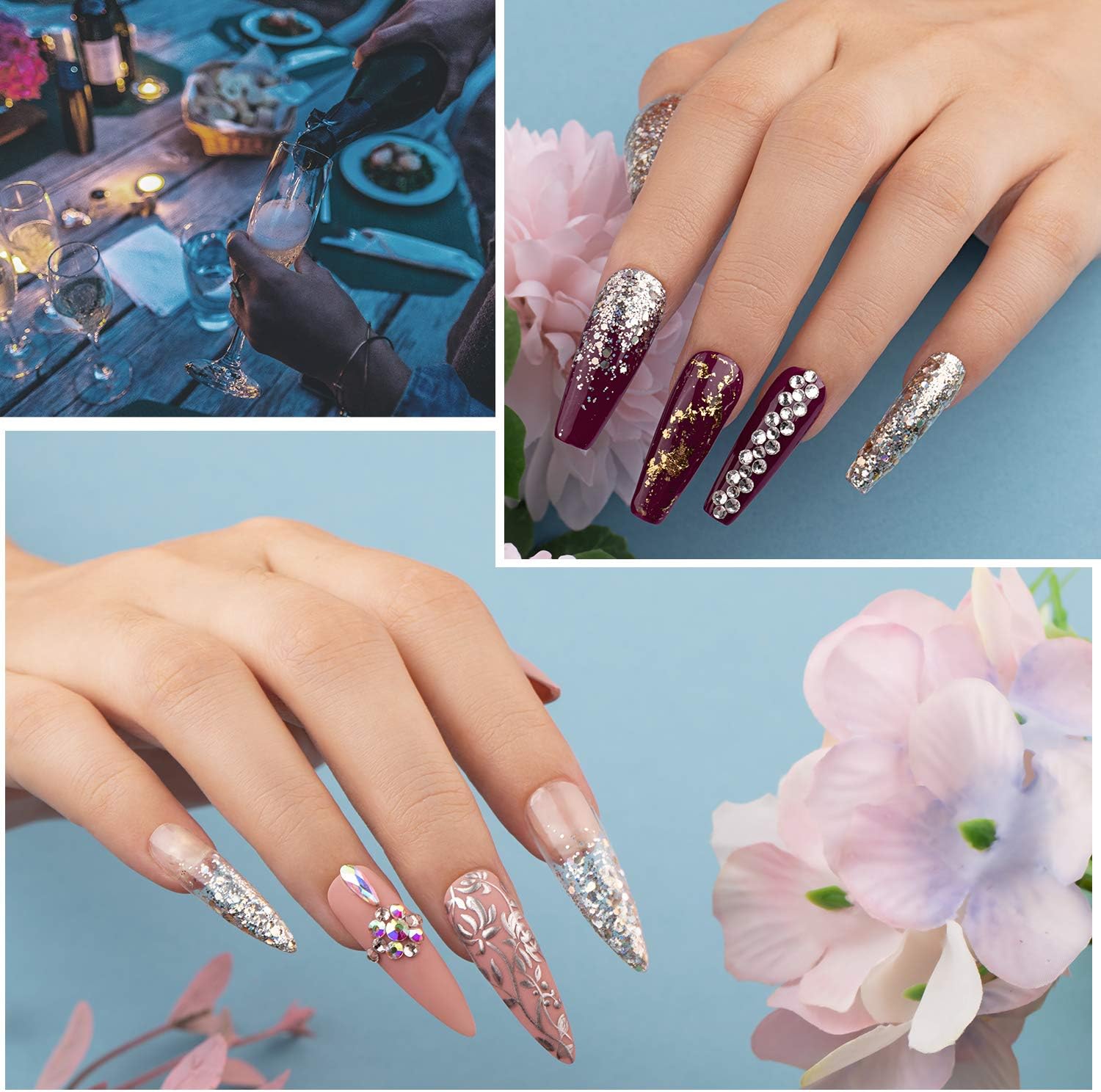 Beetles Candy Cane Gel Nail Polish Set - 6 Colors Glitter Burgundy Red Sparkle Gel Polish Kit Snow White Silver Nail Gel Polish Soak Off LED Gel Nail Kit Vanish Manicure DIY Home Gift Box: Health & Personal Care