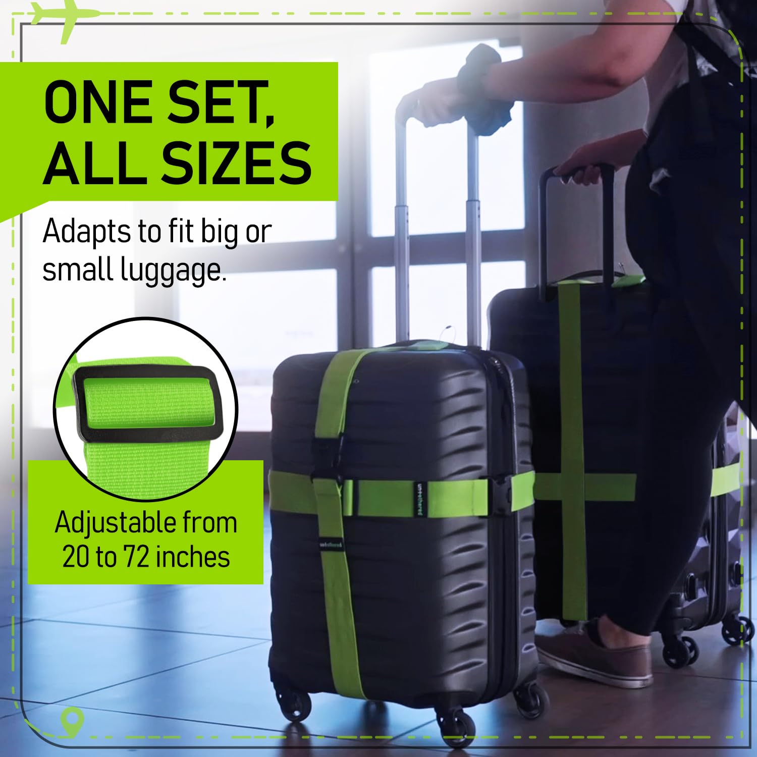 Untethered Untethered Luggage Straps | TSA-Approved Suitcase Belts with Heavy-Duty Buckles. Secure Adjustable Travel Accessories for Checked Bags. 4-Pack