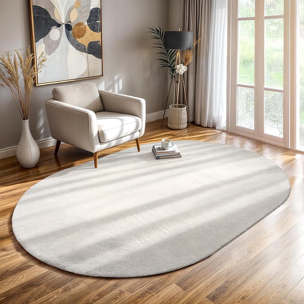 the carpet Relax Modern Fluffy Short Pile Rug Cream 140 x 200 cm Oval