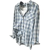 Floerns Women's Casual Long Sleeve Button Down Plaid Shirt Blouse Top