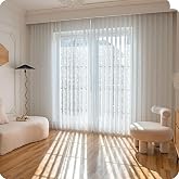 Graywind Manual Sheer Vertical Blinds Custom Size Adjust Light Fabric Sheer Free Wand Control Privacy Light Filtering Track Slats Set for Patio Sliding Glass Door Large Window (Leaf White)