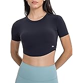 Yvette Womens Cropped Top Short Sleeve Breathable T-Shirts Athletic Yoga Tee Tops