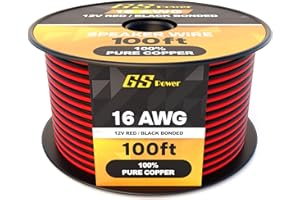 GS Power 16 Gauge Wire 100ft Oxygen Free, OFC Pure Copper Electrical 12v Low Voltage Speaker Wire Spool, 16AWG for Electric, Automotive, Trailer, Stereo, RC, Car, Home Theater, LED, Lamp Wiring