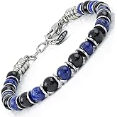 10:10 Beaded Bracelet for Men and Women – Natural Gemstone and Stainless Steel – Adjustable, Durable and Elegant – Made in Italy