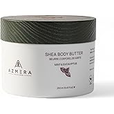 AZMERA Handcrafted Whipped Shea Body Butter – Refreshing Mint & Eucalyptus Scented Moisturizer for Dry, Sensitive Skin, Argan Oil & Vitamin E – Vegan, Non-Greasy Skincare – 8.82 oz