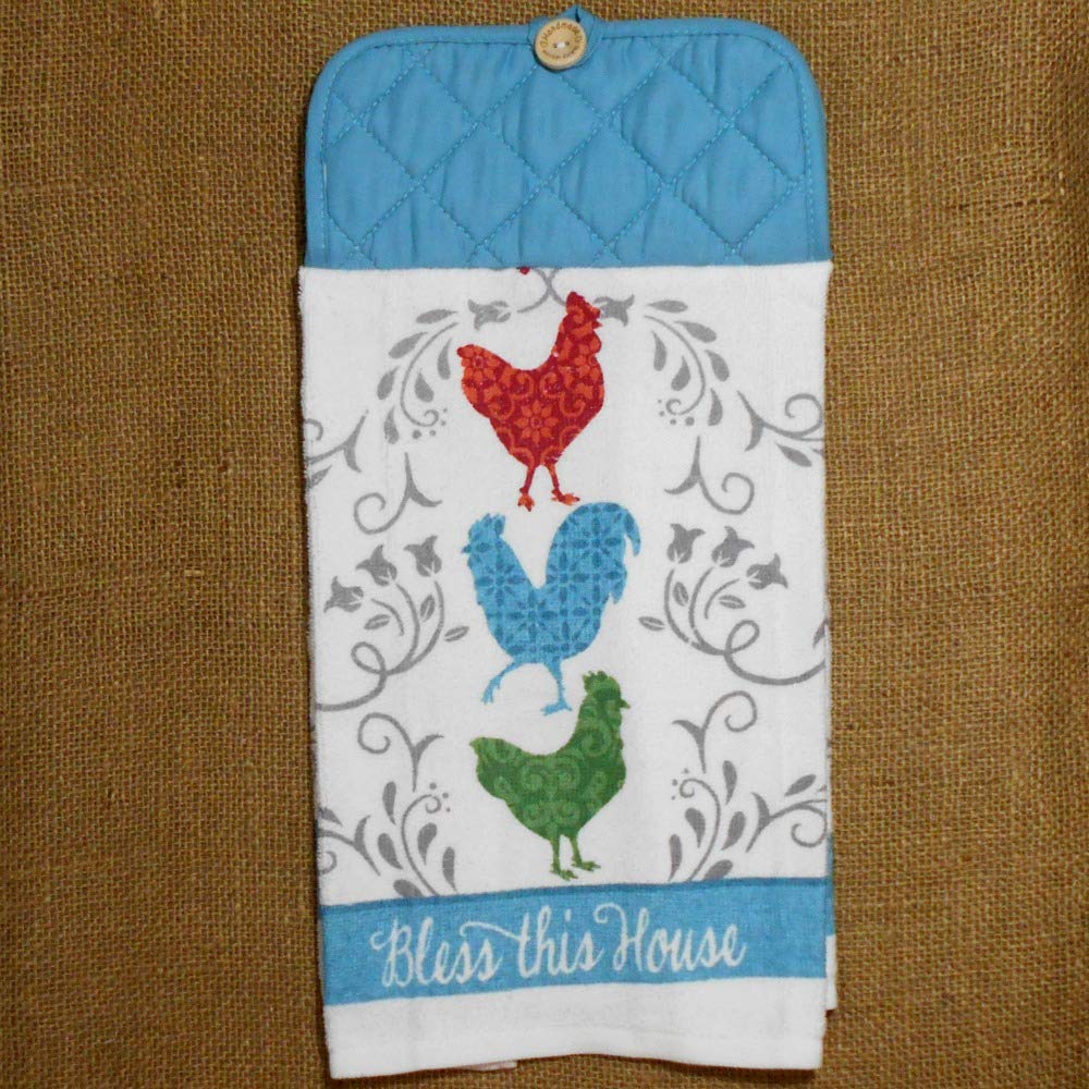 Bless This Home Hanging Dish Towel, Chicken Themed Kitchen Decor