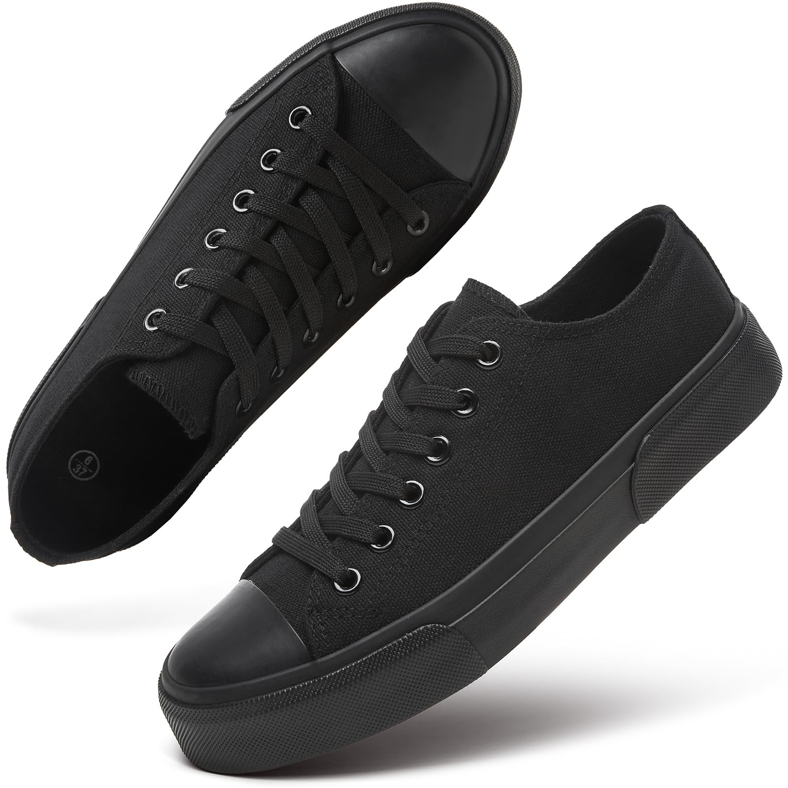 Photo 1 of hash bubbie Women's Canvas Shoes Fashion Canvas Sneakers for Women Casual Tennis Shoes Low Top Walking Shoes(Full Black,US6)