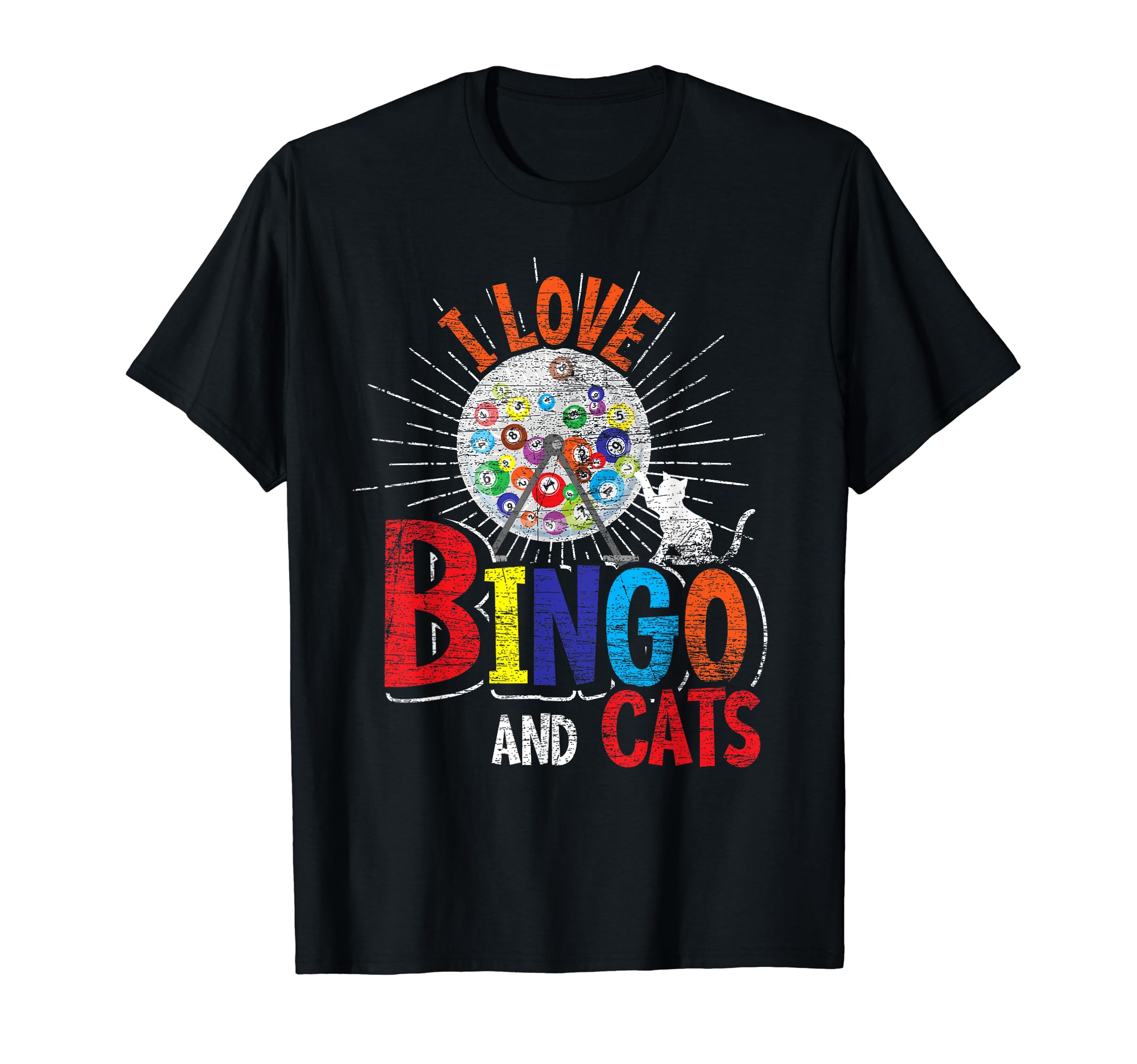 I Love Bingo And Cats Funny Pet Owner Cat Lover Gift Bingo T-Shirt