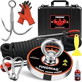 FINDMAG 1500 LBS Magnet Fishing Kit, 4.72 Inch Neodymium Rare Earth Magnets | Strong Magnet Kit Includes Neodymium Magnet, Gloves, 32 Foot Rope, Grappling Hook, Strong Magnets for Underwater Retrieving