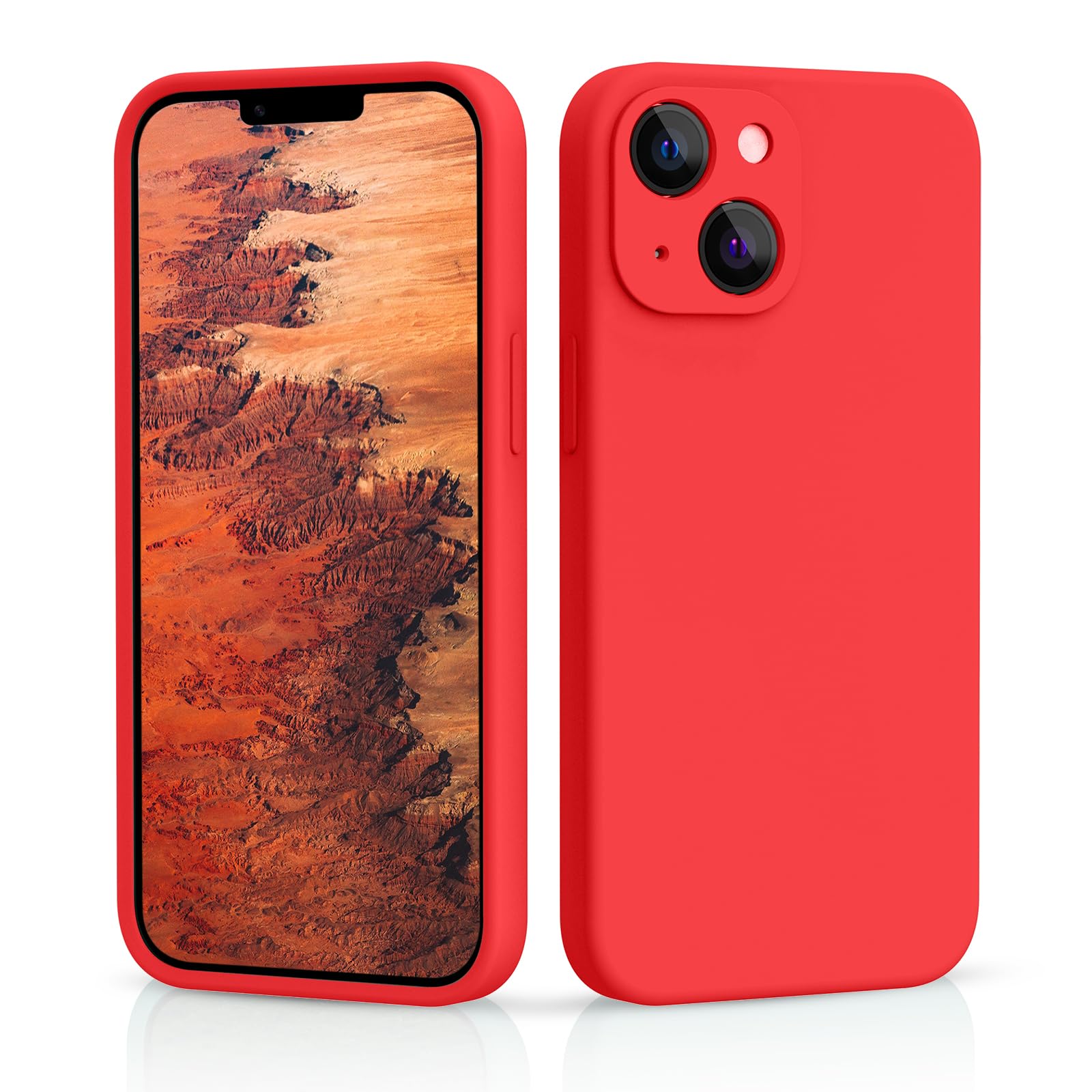 CALOOP Slim-Fit for iPhone 13 Case,Skin Soft Liquid Silicone,Sturdy Shockproof Hard Frame Cover with Anti-Scratch Microfiber Lining,Full Protection for Screen and Camera Lens, 6.1 inch(Red) — image 1