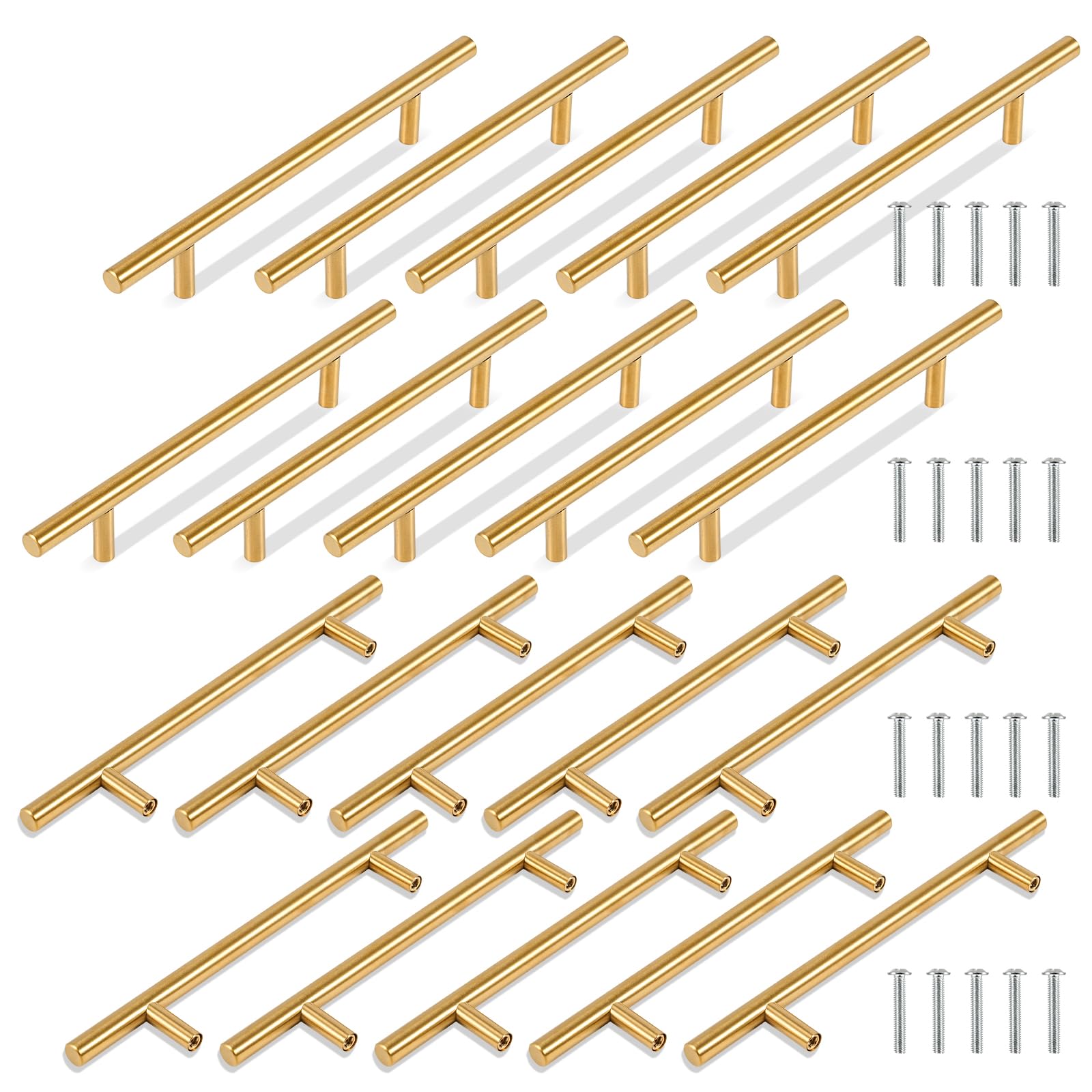 TRIXES 20PK Gold Cabinet Handles Gold Stainless Steel T Bar Pulls Cupboard Handles Drawer Pulls for Kitchen - Length 200mm