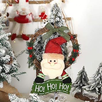 FZC-YM Coronas de ratán navideñas con muñeco de Peluche navideño para
