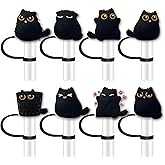 8Pcs Black Cat Straw Cover for Stanley, 10mm Silicone Straw Topper, Straw Covers Cap for Stanley Cup 30&40oz with Tumblers