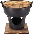 TRUMDAKE 7" Cast Iron Japanese Sukiyaki Hot Pot, Cheese Fondue, Camping Cooking - Individual or Couple's Size - Nabe Shabu nabemono Pot, Alcohol Stove, Wooden Lid - Ideal for High-End Restaurants