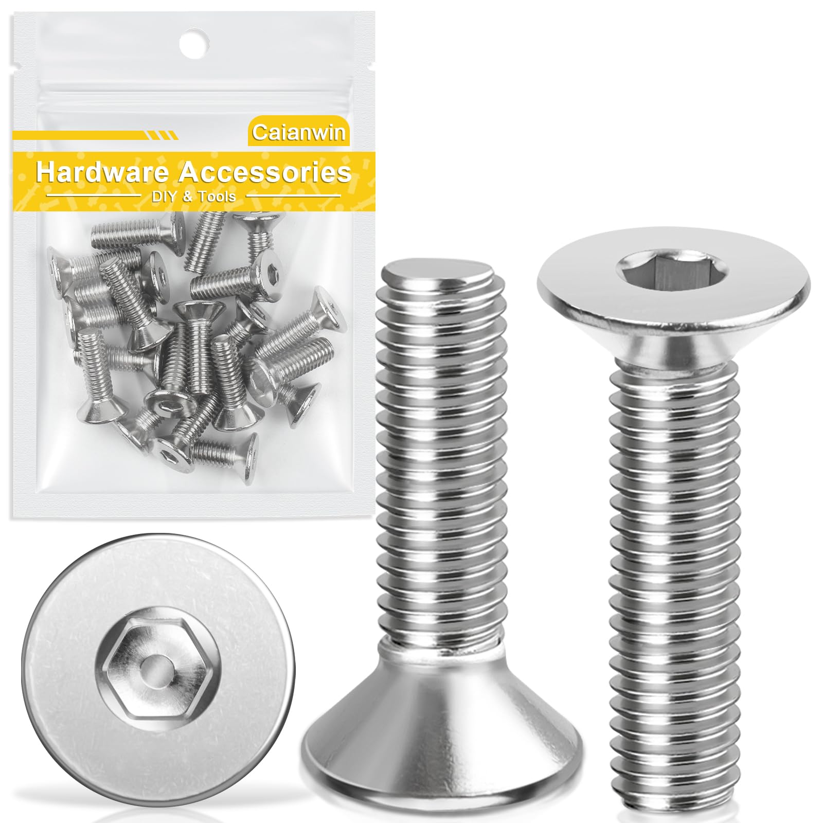 Caianwin 20Pcs M6x20mm Hex Countersunk Bolts DIN7991 Machine Screws 304 Stainless Steel Countersunk Screws โ image 1