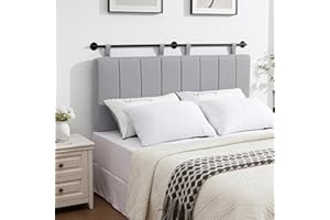UEV King Headboard Only, Wall Mounted Hanging Upholstered Bed Head Board, Modern Vertical Channel Design of Fine Linen, Elegant Grey Fluted Headboard for Bedroom (Grey, King Size)