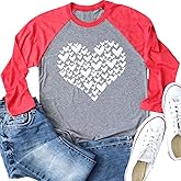 Mage Ella Womens Valentine's Tees Long Sleeve Front Love Heart Printed T-Shirt Girlfriend Wife Gift