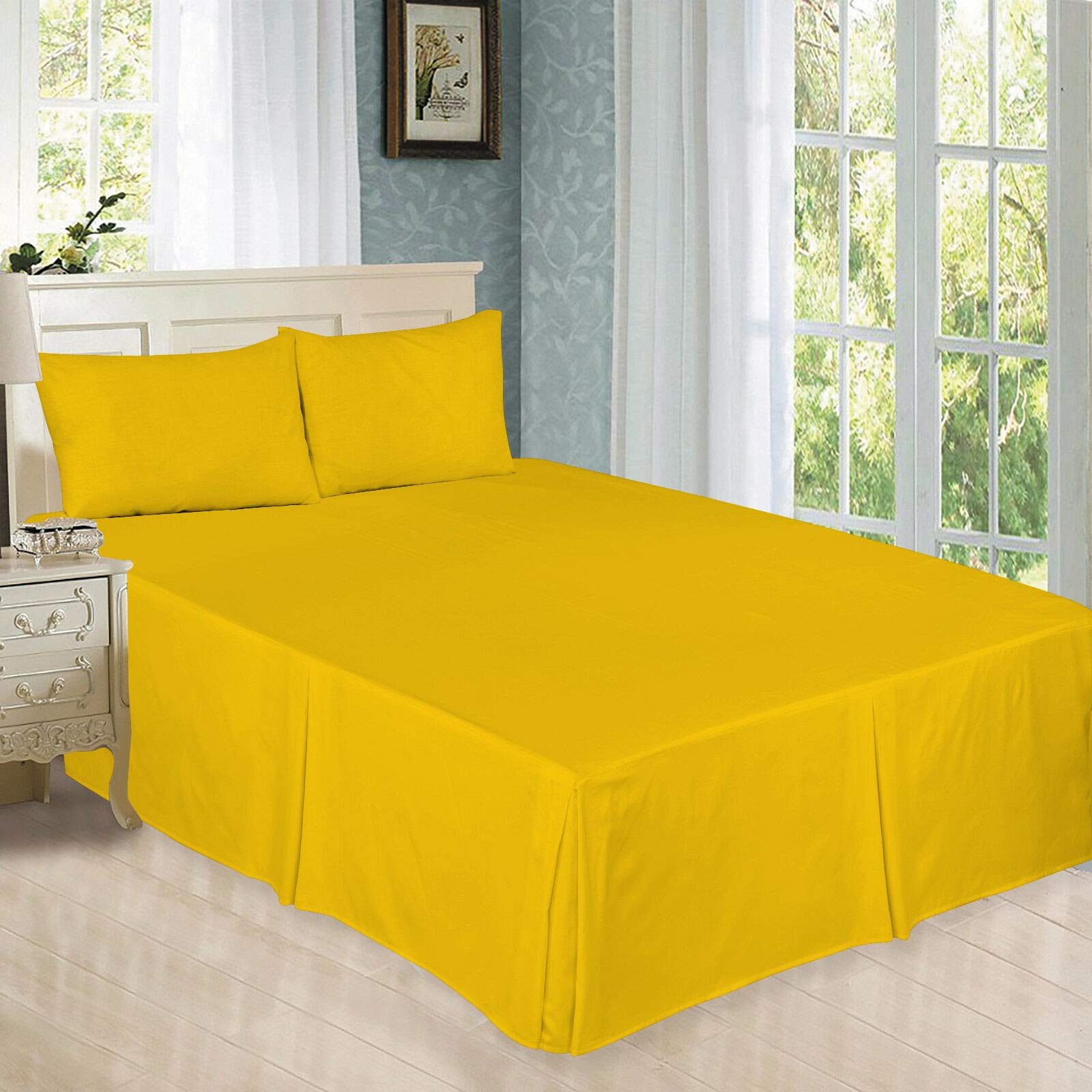 Lawrance Caprino LC Plain Soft PERCALE 180thread Base Platform valance sheet Plates style (Double, Mustard)