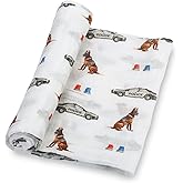 LollyBanks Muslin Swaddle Blanket, 100% Muslin Cotton Blankets for Baby Boys, 47 X 47 Inches Soft and Cozy Swaddle for Newborn Baby, Newborn Essential (Police Dog Print)