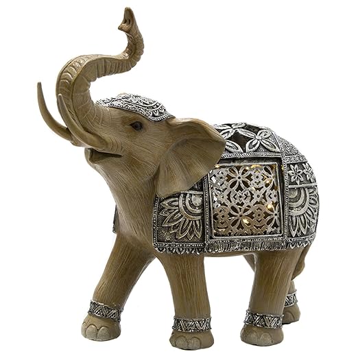 Led Silver Elephant Figurine Large Decorative Ornament Statue Home