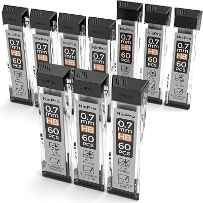 Nicpro 600 PCS HB 0.7mm Lead Refills 10 Tubes 60 Per Tube Break Resistant