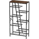 UNITSTAGE Shoe Rack, 8 Tier Boot Rack, Wooden Storage Organizer for Tall Boots, Large Capacity Metal Shoe Shelf Holds 12-15 Pairs of Shoes, Durable and Stable, for Entryway, Closet, Rustic Brown